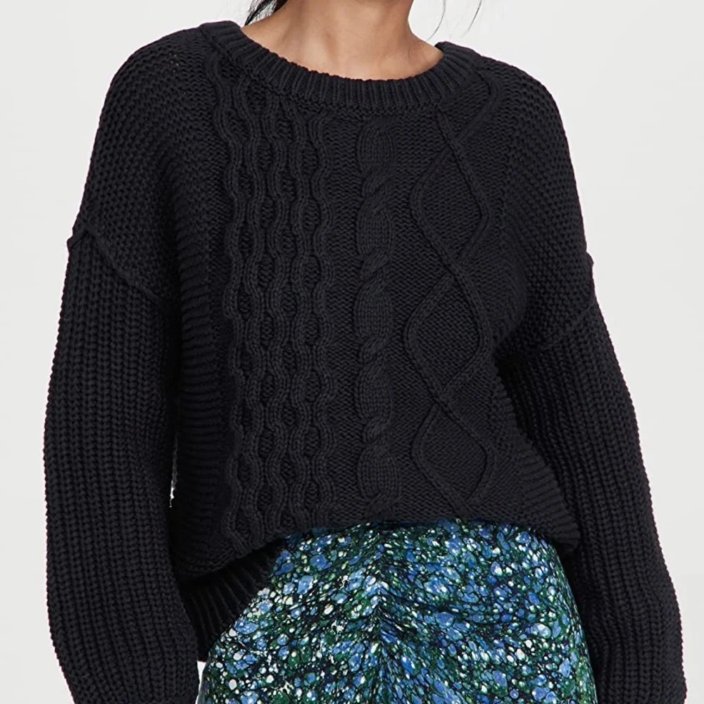 Free People Dream Cable Crew Sweater in Black NWT Small - Picture 1 of 14